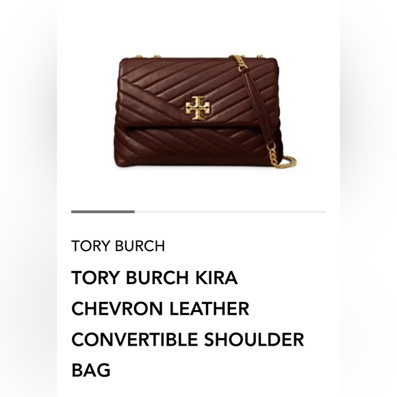 Tory Burch Handbags - Tory Burch Kira Chevron Leather CONVT SHLDR Bag. NWT. Tempranillo/ Rolled Brass.